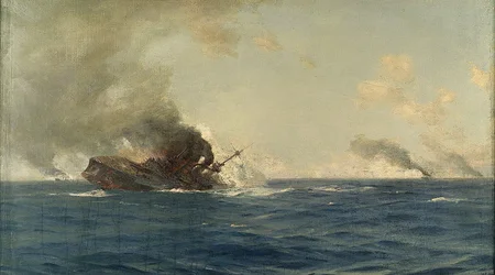 A "Scharnhorst" elsüllyedése a Falkland-szigeteki csatában, 1914. december 8., 1915 körül (olaj, vászon)