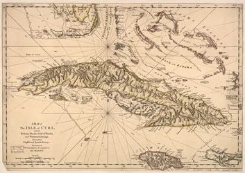 Kuba szigetének térképe, a Bahama-szigetekkel, a Floridai-öböl és a Szél felőli átjáróval - angol és spanyol felmérések alapján. LOC 73697703
