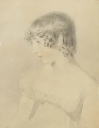 Susan Bloxam mellszobrai portréja, profilban balra forgatva, 1818 (fekete kréta, vörös krétával megérintve, fehér kártyán enyhén megnyomva, elszíneződött barna)