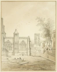 St Mary Redcliffe keleti vége, a Temple Church (ceruza és akvarell papíron) látható