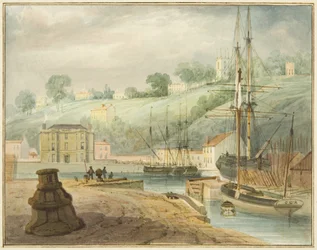 Régi úszódokk, a Hotwell Road, Clifton és Goldney Rotunda felé néz