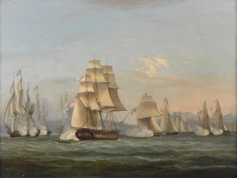 HMS Spartan & French Fregates: Az akció kezdete, 1810. május 3. (Nápolyi-öböl) (olaj, vászon)