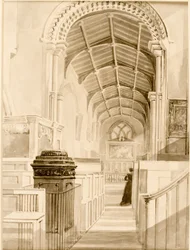 Szent András-templom (belső) (tinta (fekete) papíron (kártyán))