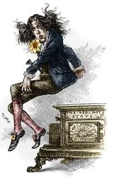 Oscar Wilde (1854-1900) rajzfilmje, dandybe öltözött, 1882-es egyesült államokbeli útja során készült. Thomas Nast (1840-1902) rajza a "" Harper
