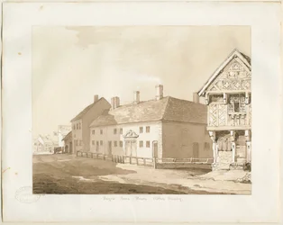 Abbots Bromley Almshouses: szépia mosás rajz