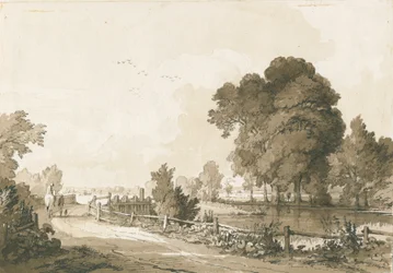 Great Haywood – Árvízkapuk a Trent folyón: toll és szépia rajz, 1838. július 17.