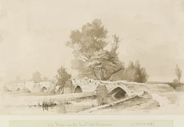 Handsacre - Old High Bridge: szépia rajz, 1839