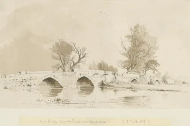 Handsacre - Old High Bridge: szépia mosás rajz