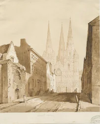 Lichfield katedrális : vörös szépia rajz