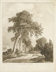 Marchington Church: szépia mosás rajza, 1836