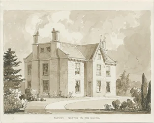 A Norton-in-the-Moors-i lelkészlak: szépia lavírozott rajz, 1841