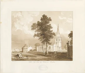 Rolleston templom: vörös szépia rajz, 1836