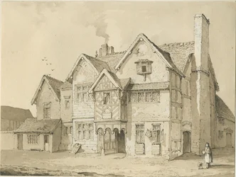 Stafford – [Old Houses in Crabbery Lane]: szépia és tollrajz