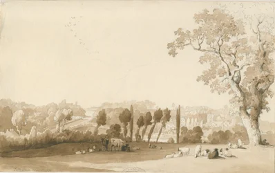 Tettenhall – Távoli kilátás délkeletről: ceruza- és mosórajz, 1837. augusztus 30.
