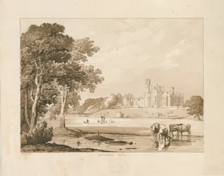 "Thickbroom Hall" [Manley Hall]: szépia mosás rajz, 1837