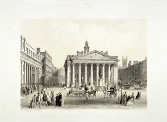 Royal Exchange és a Bank of England balra, London, 1851