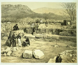 A Mars-templom látképe, Charles Thomas Newton (1816-94) "A Helikarnasszoszi, Cniduszi és Branchidai felfedezések története" című, 1862-ben megjelent művéből.