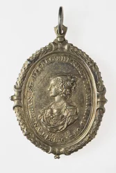 I. Károly és Henrietta Maria szurkolói jelvény, 1649 körül (ezüst aranyozott)