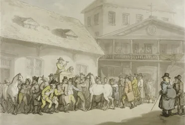 Lóvásár a Hopkins Repository-ban, Barbican, 1798-1800 körül (toll, tinta és akvarell papíron)