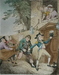 Hannah Humphrey által 1781-ben kiadott Charity Covereth a Multiitude of Sins (kézzel színezett rézkarc)