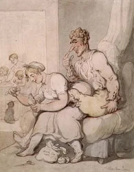 Darning The Sock (toll és tinta, akvarell)