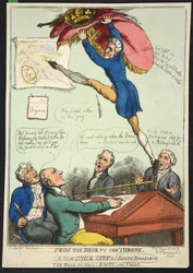 Az íróasztaltól a trónig. Joseph Bonaparte új gyors lépése. The Bass by Mrs. Nappy és Talley, pub. 1808 (kézzel színezett metszet)