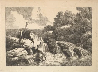 Táj két halász sziklákra mászva egy vízesés mellett, 1784-88.