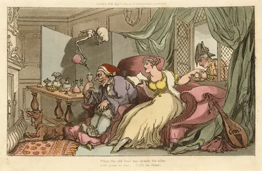The Honeymoon, The English Dance of Death, pub. 1816 (kézzel színezett metszet)