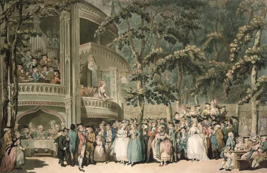 Vauxhall, metszett Robert Pollard (1755-1838) és akvatinta: Francis Jukes (1747-1812), kocsma. John Raphael Smith, 1785 (színes akvatinta)