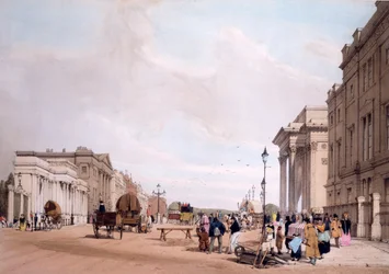 Hyde Park Corner, lenézve a Piccadillyre, a „London, ahogyan a természetből rajzolva” 1842-ből
