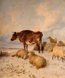 Tehenek és birkák a hóképben, 1864