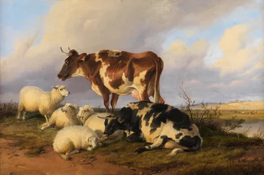 Juhok és szarvasmarhák a mocsárban (olaj, vászon)