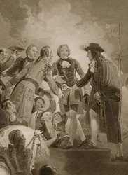 William 3. partraszállása Torbayban, George Noble metszete, illusztráció David Hume „Anglia története” című kocsmából. R. Bowyer, London, 1812
