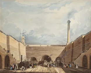A vasút bejárata a liverpooli Edge Hillnél, H. Pyall metszet, 1831 (kézzel színezett rézkarc és akvatinta)