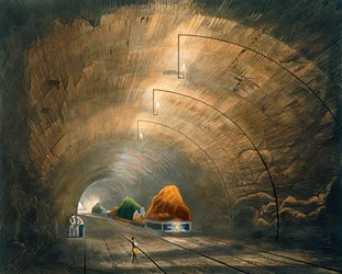 Az alagút, a "Coloured View of the Liverpool und Manchester Railway" című, H. Pyall által készített metszetből, kiadó: Ackermann und Co., London, 1833.