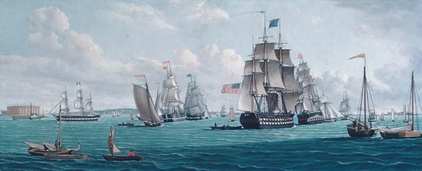 A Franklin amerikai hajó, kilátással a New York-i öbölre, 1820-as vagy 1830-as évek.