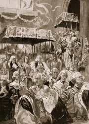 A Westminster Hallból induló menet III. György és Sarolta királyné koronázásakor, September 22nd, 1761, a „The Illustrated London News” című lapból, 1902