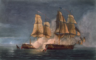 A Thetis elfogása a HMS Amethyst által, 1808. november 10., T. Sutherland metszete J. Ralfe "The Naval Chronology of Great Britain" című, 1820-ban kiadott művéhez.