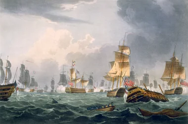Lord Howe győzelme, 1794. június 1., Thomas Sutherland metszete J. Jenkins „Naval Achievements” című művéhez, 1816