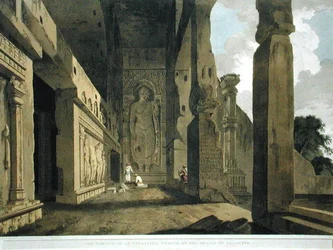 Egy feltárt templom portékája Salsette szigetén, 55. tábla a „Keleti tájkép: Huszonnégy nézet Hindoostanban” című könyvből, 1799-ben (színes litho) (lásd: 195050)
