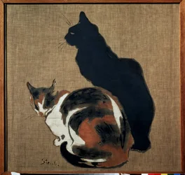 ""Két macska"" (két macska) Egy macska és árnyéka. Theophile Alexandre Steinlen (1859-1923) festménye, 1894 szecessziós méret 61x64 cm Puskin Múzeum, Moszkva