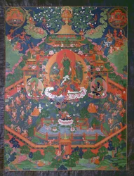 Zöld Tarát ábrázoló Thangka (guache textil)