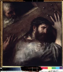 A keresztet hordozó Krisztus (Le portement de croix) (Krisztus, aki a keresztet hordozza). Tizian vagy Le Titian festménye (Tiziano Vecellio vagy Vecelli, vagy Tiziano da Cador