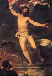 Krisztus feltámadása, részlet az Averoldi oltárkép központi táblájáról, Tiziano Vecellio (1488-1576), olaj, vászon, 278x292 cm, Szent Nazario és Celso kollégiumi templom, Brescia