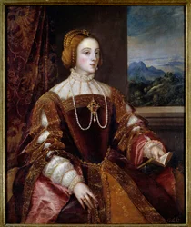 Portugáliai Izabella impresszionális portréja (1503-1539) Tiziano Vecellio (1485-1576) festménye 16. század V. 1,17x0,98 m Madrid, Prado Múzeum