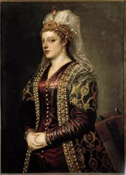 Caterina Cornaro ciprusi királynő portréja Alexandriai Szent Katalinként. 1542 körül (festmény)