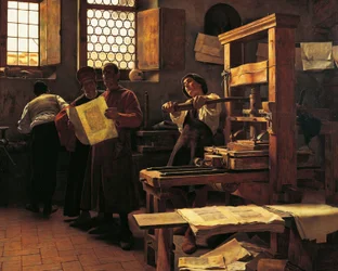 Bernardo Cennini nyomdász a műhelyében