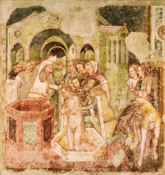 Szent Orsolya legendája: Anglia hercegének megkeresztelkedése, Tommaso da Modena (1326-1379), freskó, Santa Caterina templom, Treviso