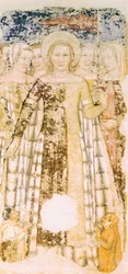 Szent Orsolya dicsőségben, részlet a Szent Orsolya történeteiből, Tommaso da Modena (1326-1379), freskó, Santa Caterina templom, Treviso