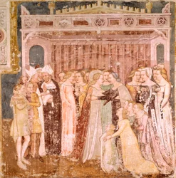 A búcsú, részlet Tommaso da Modena (1326-1379) Szent Orsolya legendájából, freskó, Santa Caterina templom, Treviso